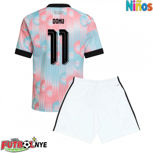 Camiseta Bélgica Jeremy Doku #11 Visitante Equipación para niños Mundial 2026 manga corta (+ pantalones cortos)